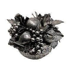 Buccellati woven basket covered with fruits solid silver 925