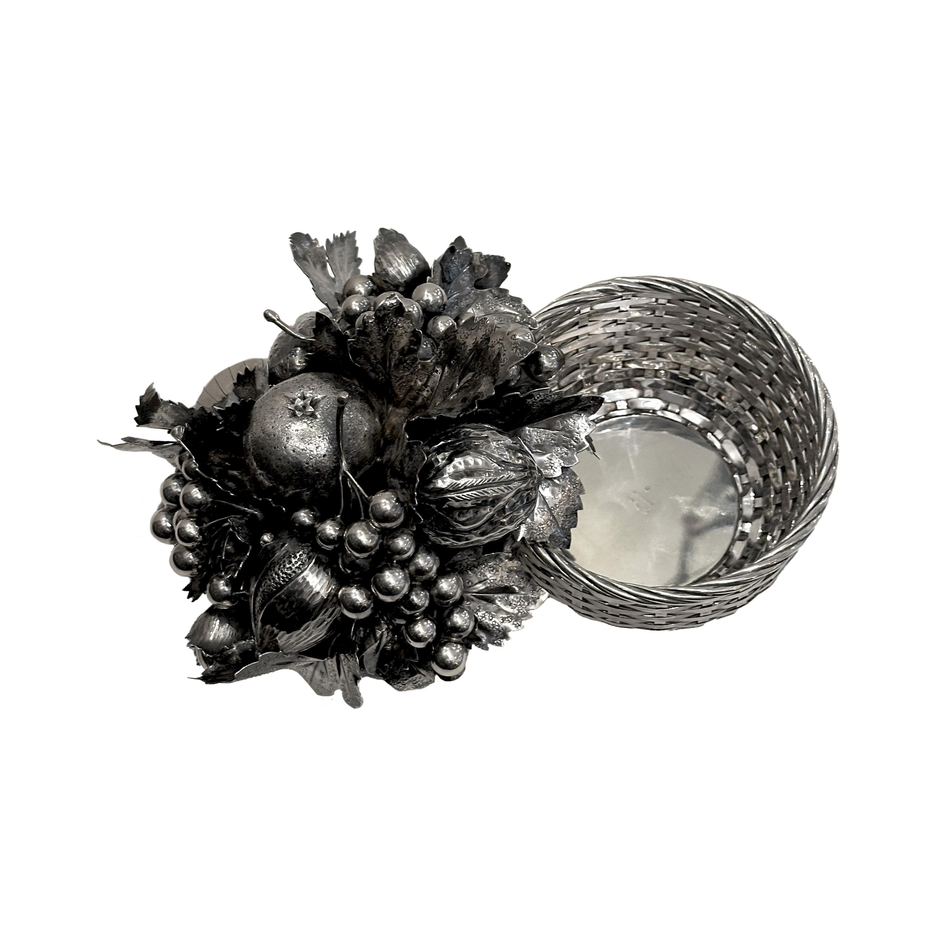 italien Corbeille tissée Buccellati recouverte de fruits en argent massif 925 en vente
