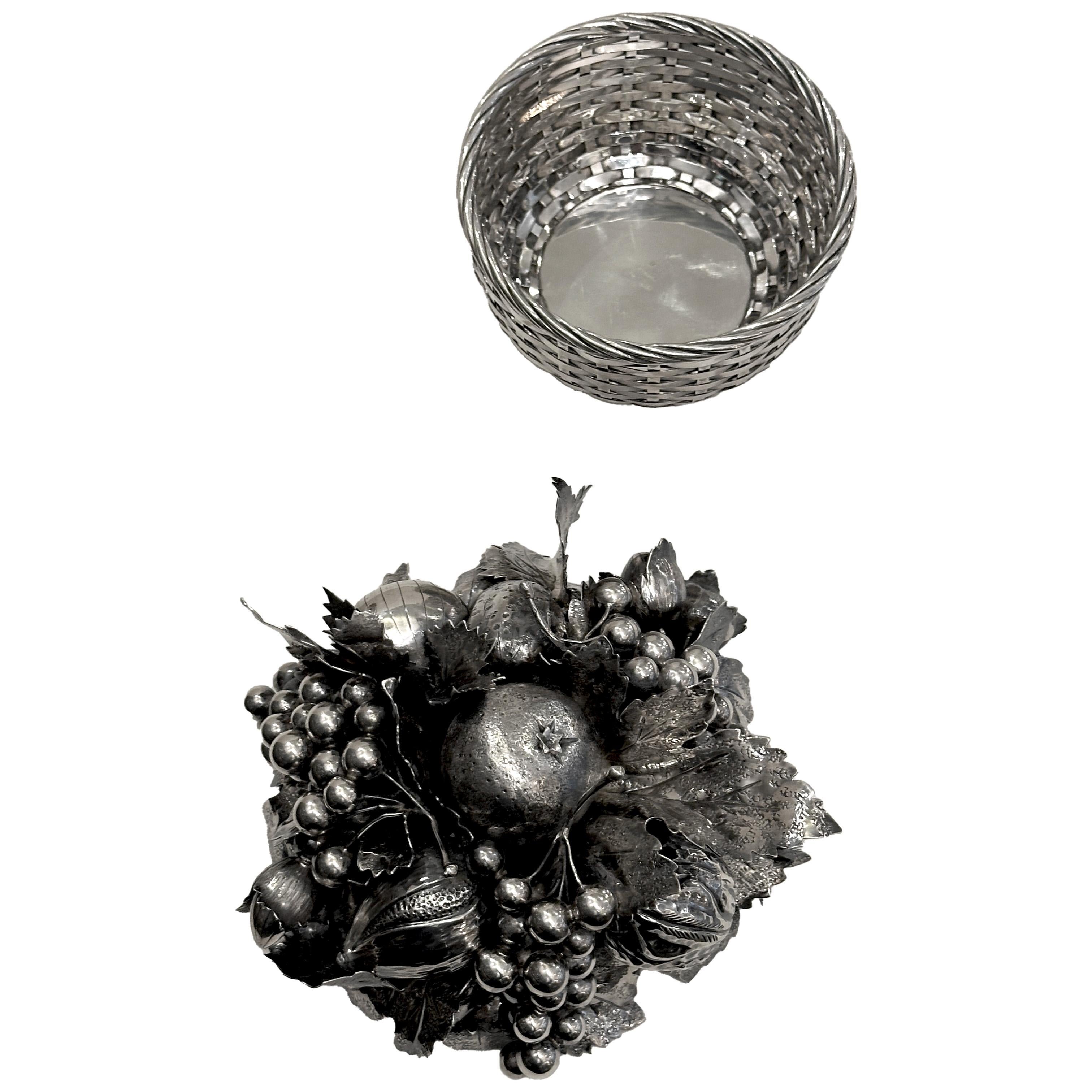Argent Corbeille tissée Buccellati recouverte de fruits en argent massif 925 en vente
