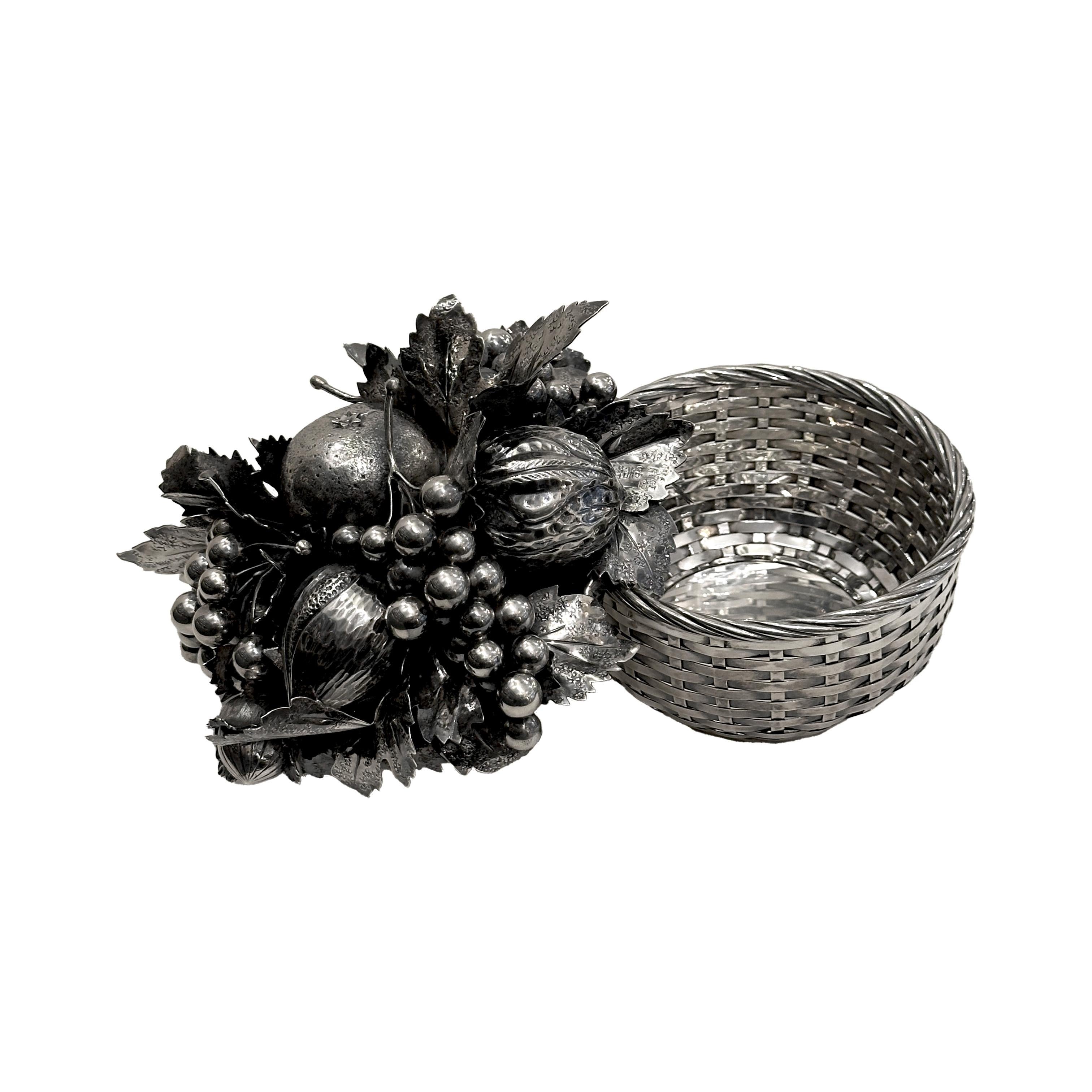 Corbeille tissée Buccellati recouverte de fruits en argent massif 925 en vente 1