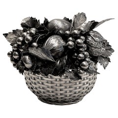 Buccellati woven basket covered with fruits solid silver 925