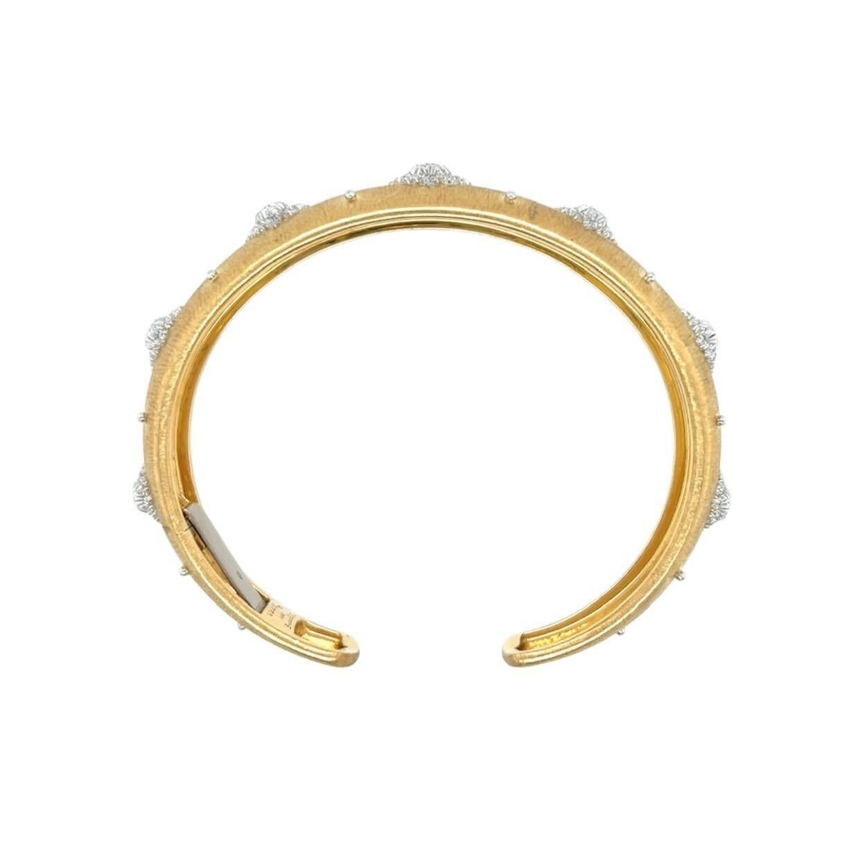 Round Cut BUCCELLATI Yellow and White Gold and Diamond Cuff Bracelet