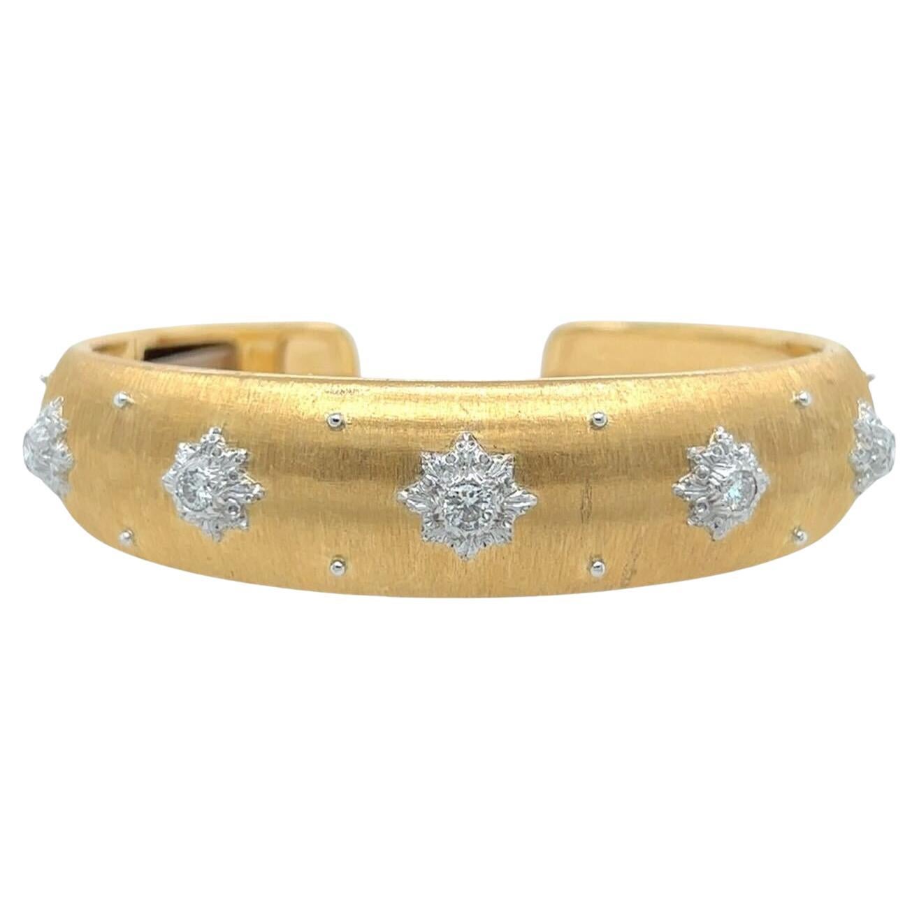 BUCCELLATI Yellow and White Gold and Diamond Cuff Bracelet