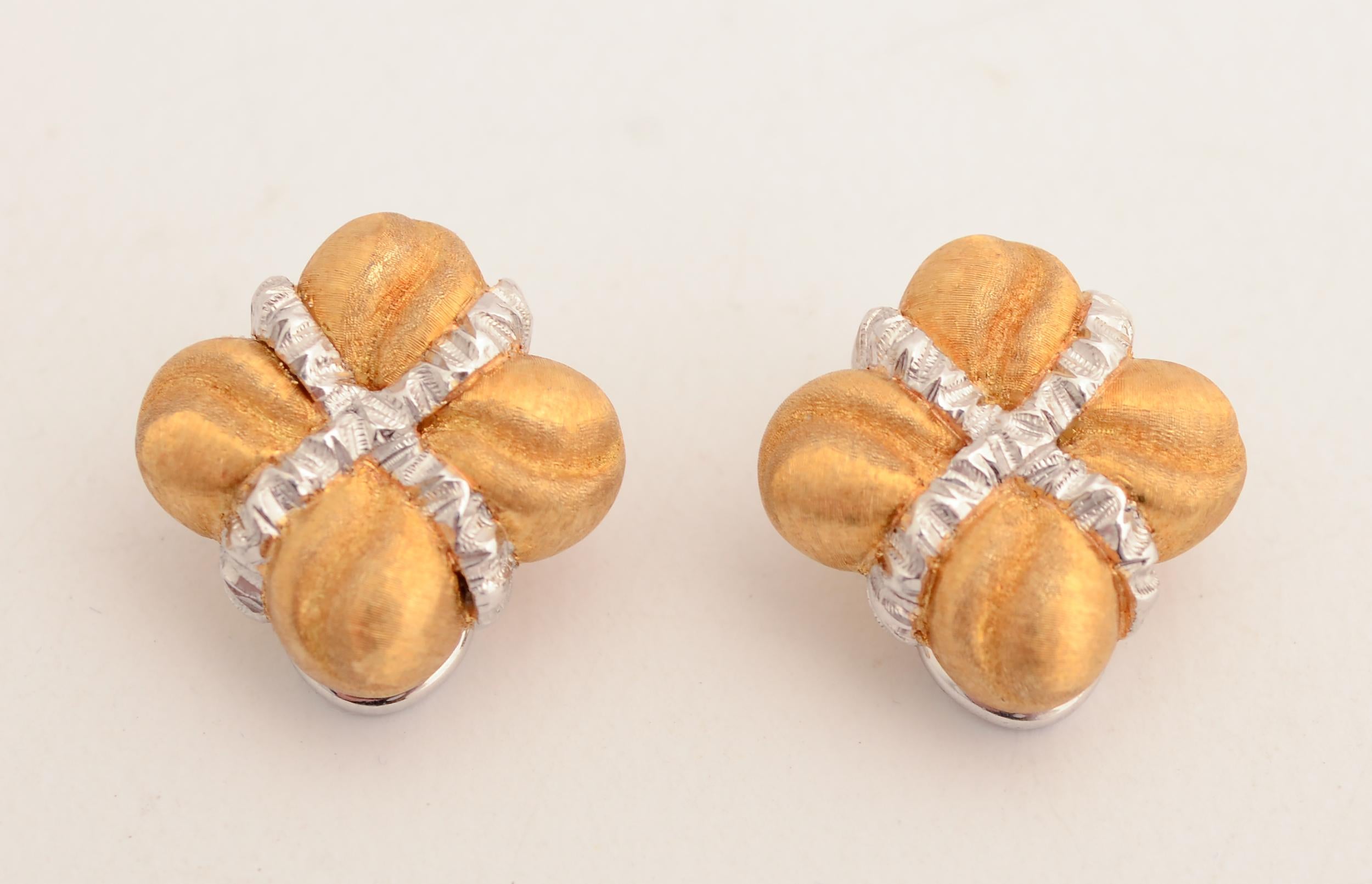Modern  BUCCELLATI Yellow and White Gold Earrings For Sale
