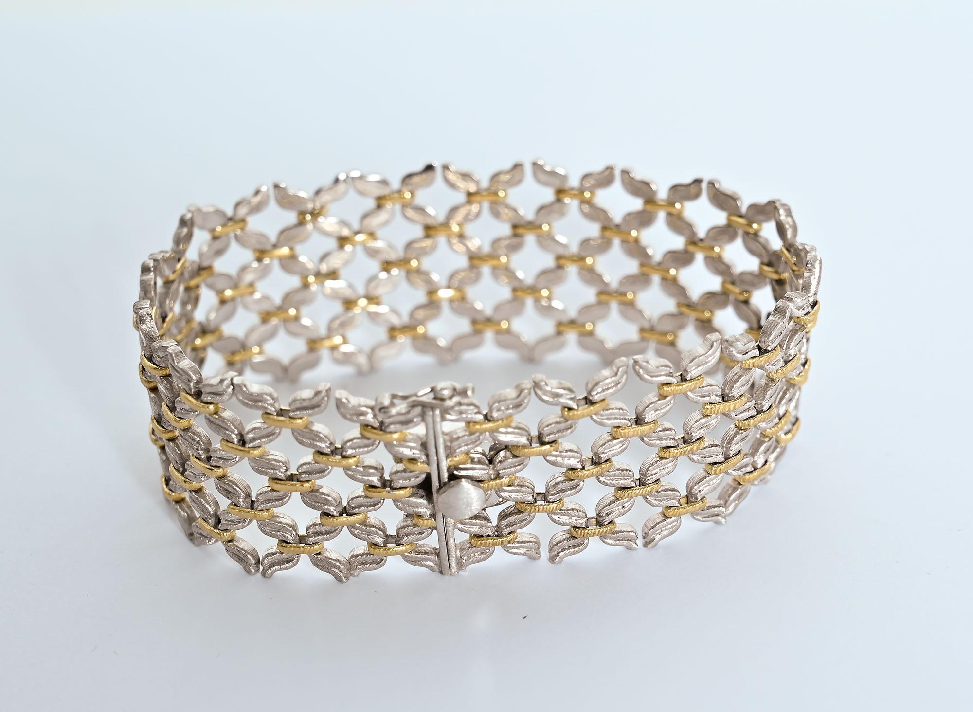 Buccellati Yellow and White Gold Woven Bracelet In Excellent Condition In Darnestown, MD