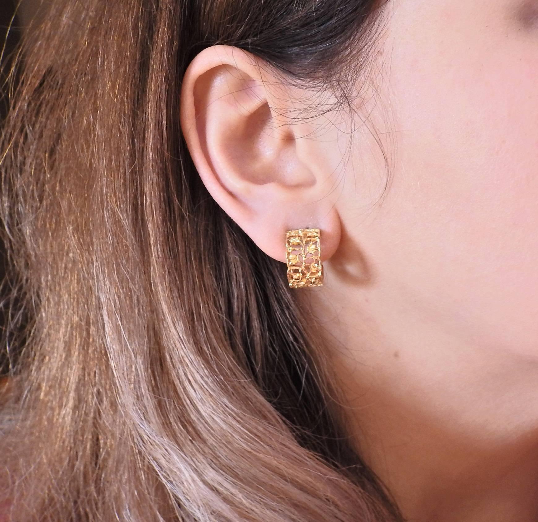 Buccellati Yellow Gold Rose Hoop Earrings 2
