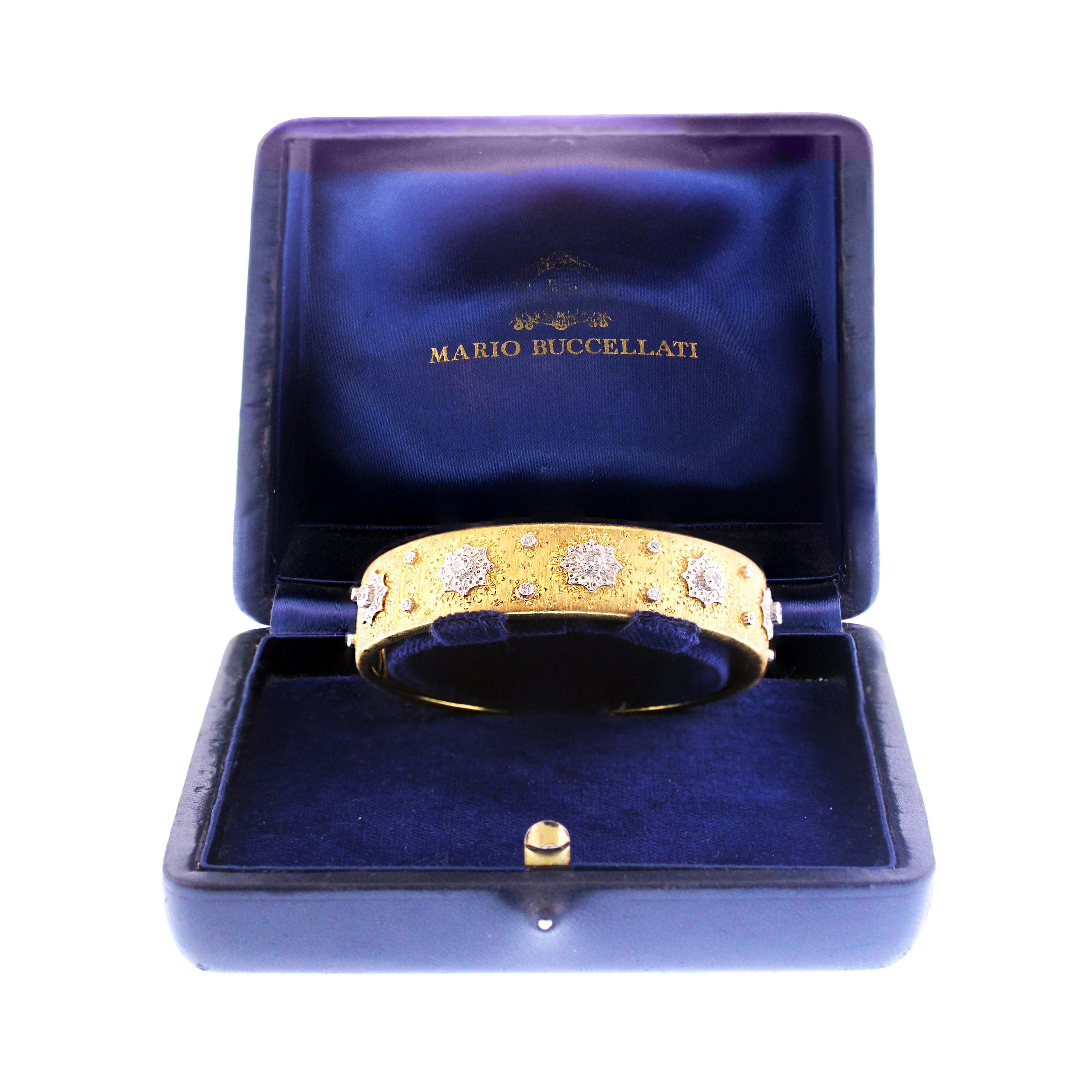 Buccellati Yellow White Gold Diamond Cuff Original Box Bangle Bracelet 1