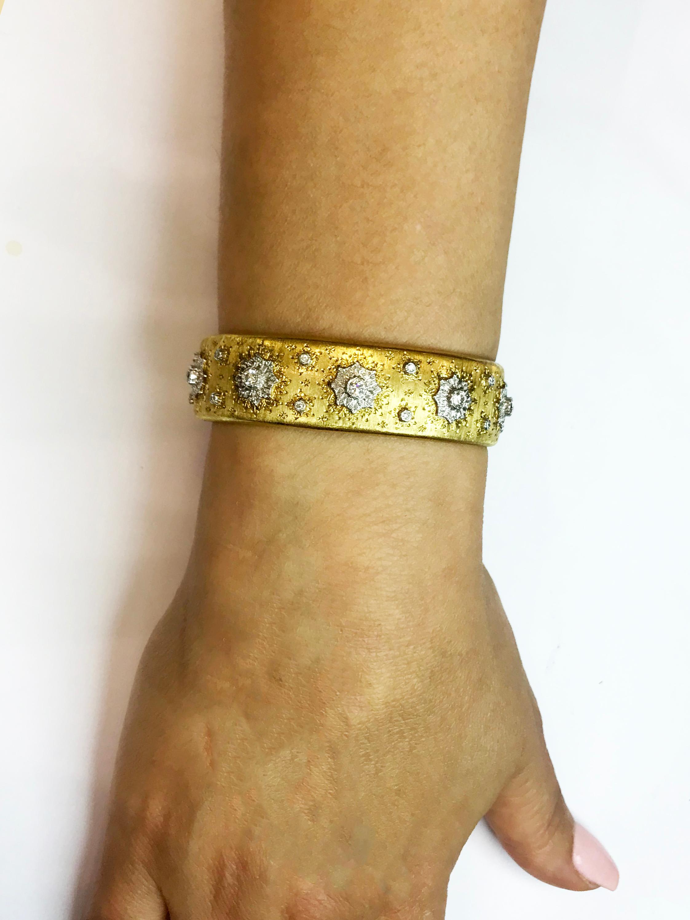 Buccellati Yellow White Gold Diamond Cuff Original Box Bangle Bracelet 2