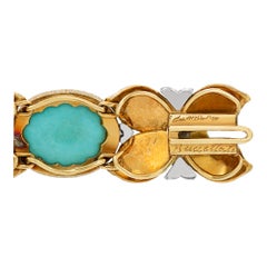 Buccellatti Leaf Motif Pearl and Turquoise Bracelet in 18k