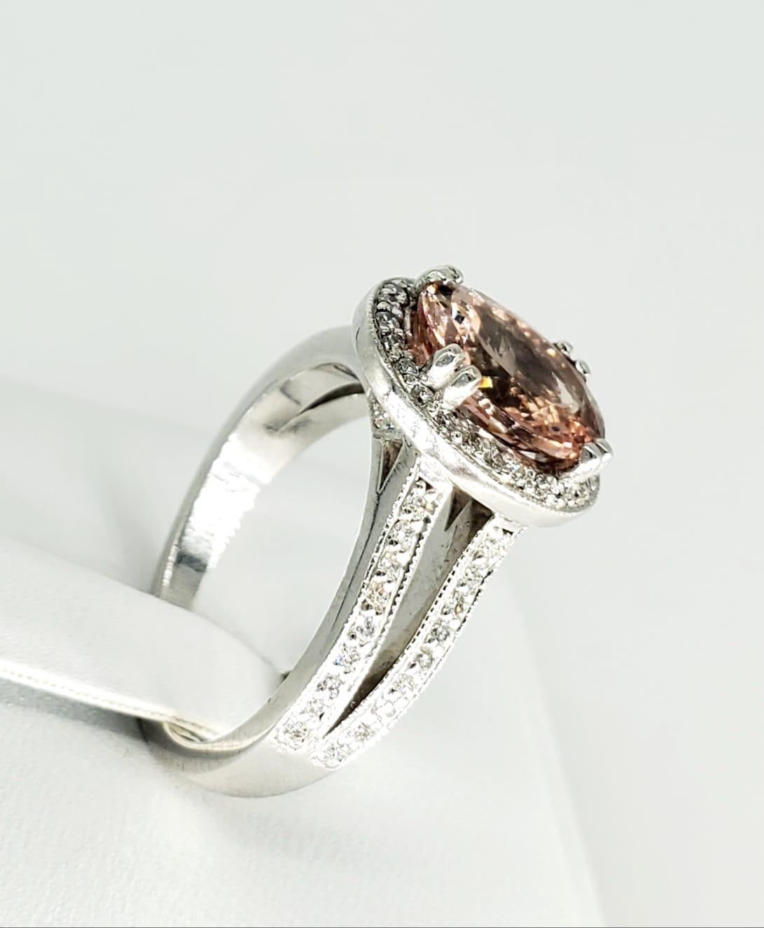 Oval Cut Bucci 3.70 Carat Gem/Diamonds Art Deco Style Ring 14 Karat White Gold For Sale