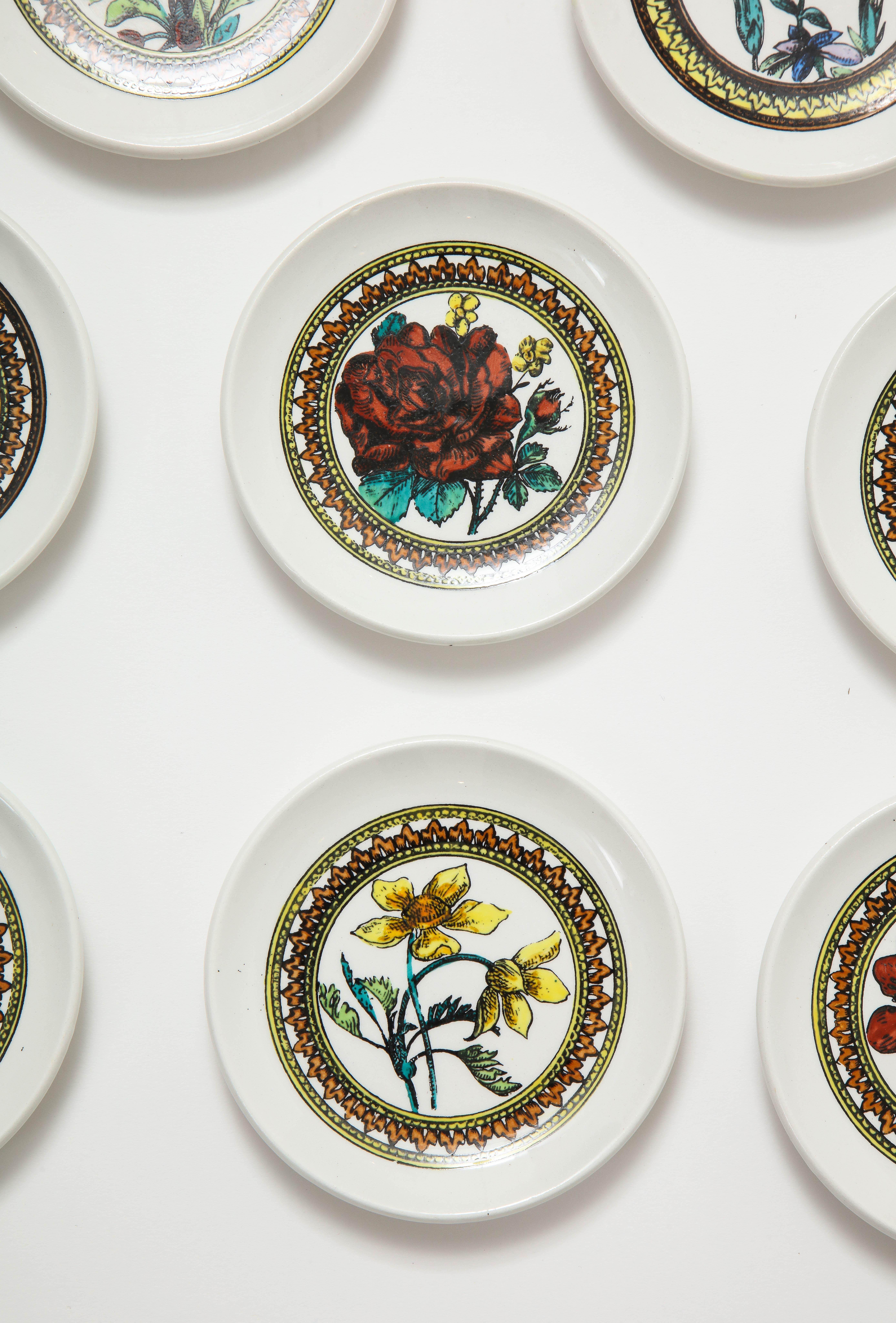 Polychromed Bucciarelli Botanical Porcelain Coasters, Italy