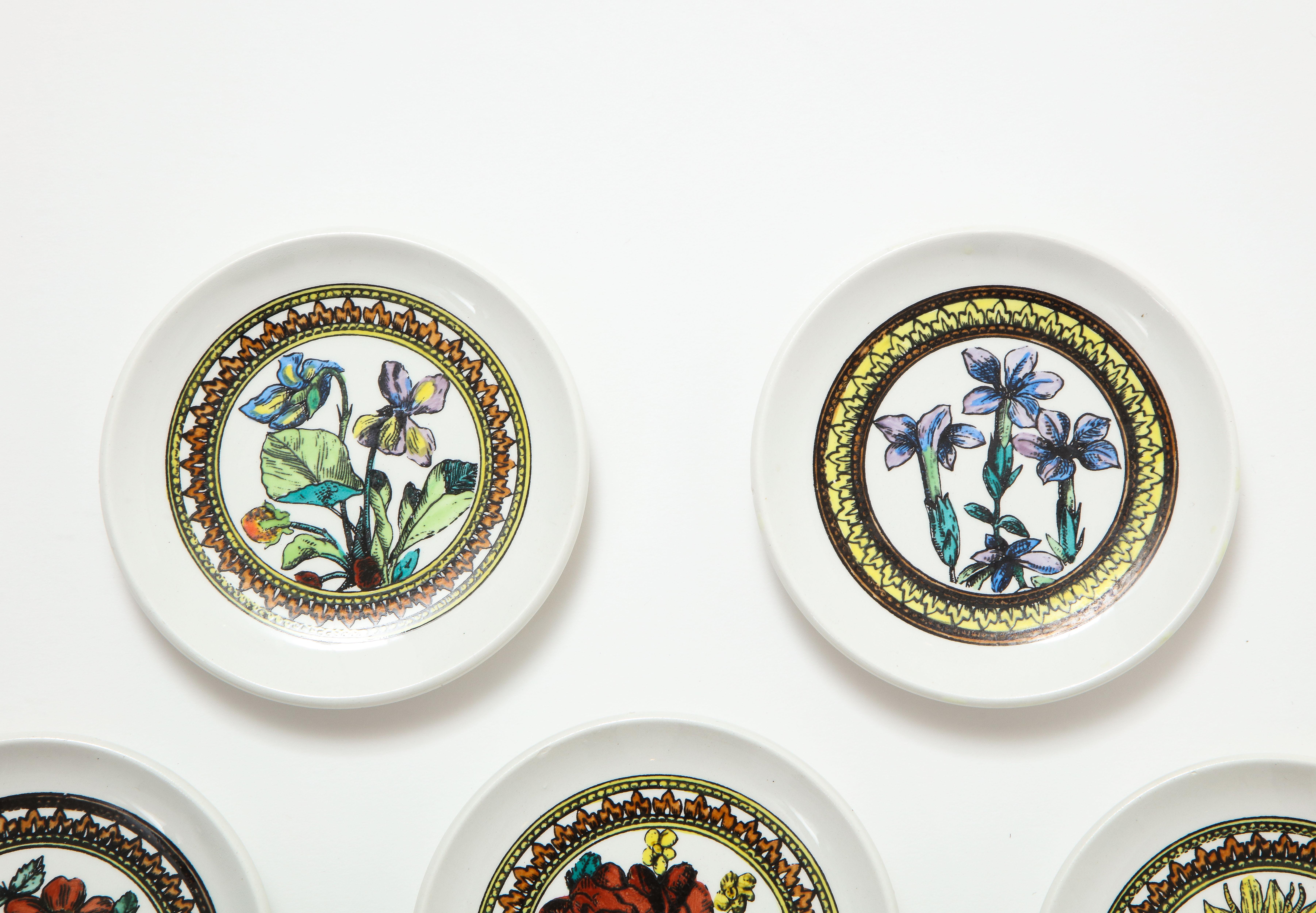 20th Century Bucciarelli Botanical Porcelain Coasters, Italy