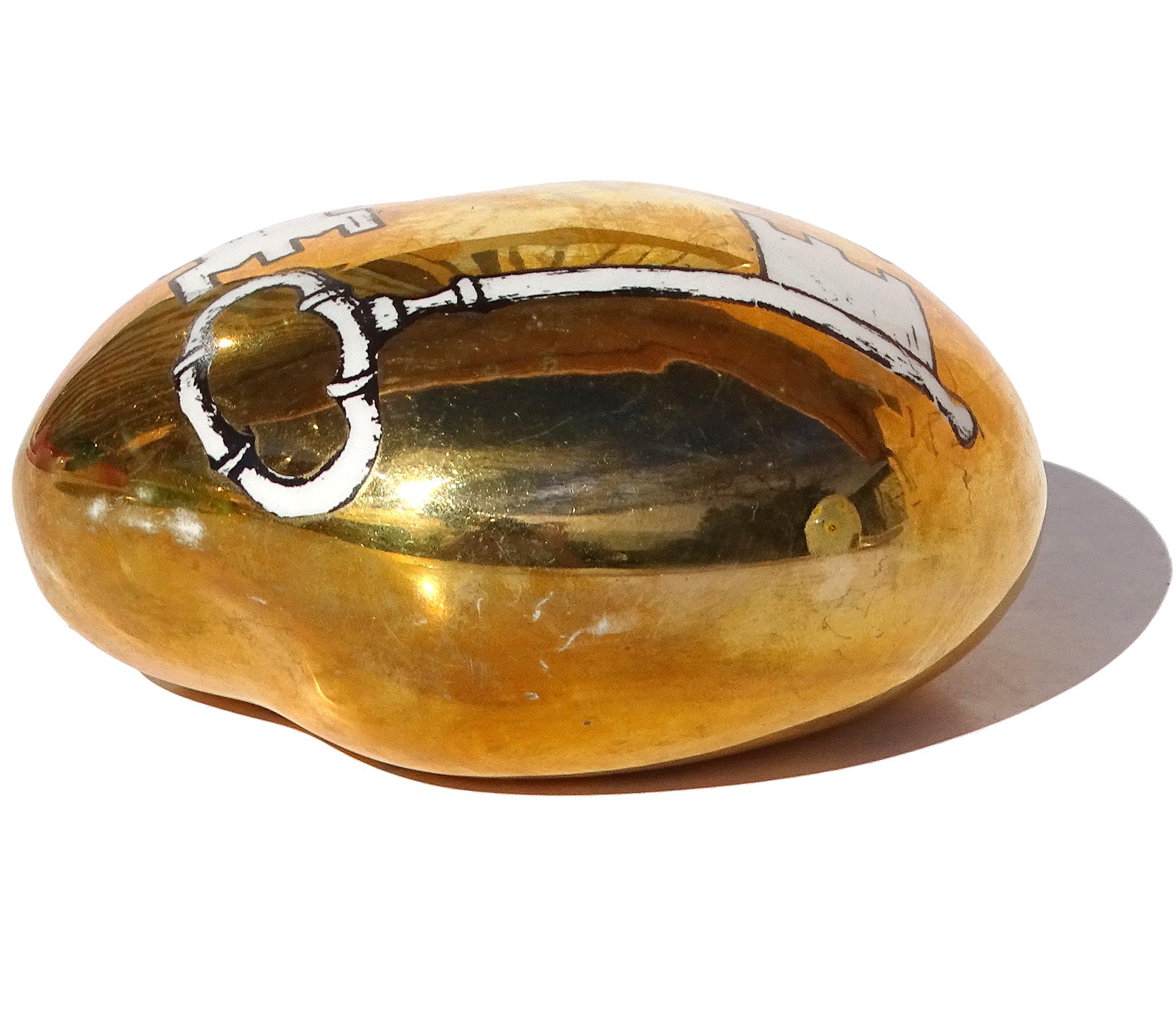 Mid-Century Modern Bucciarelli Milano Italy Key Design Porcelain Gold Piero Fornasetti Paperweight