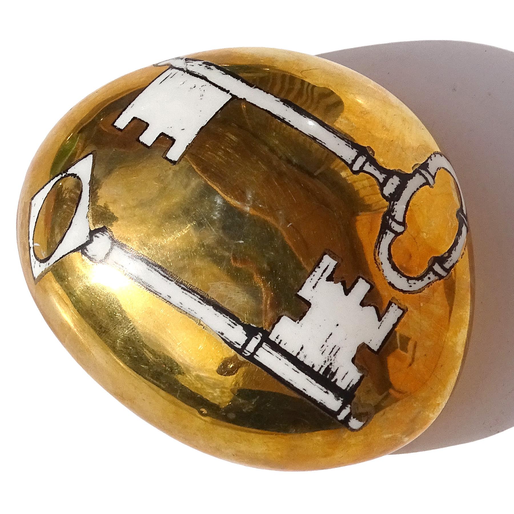 Italian Bucciarelli Milano Italy Key Design Porcelain Gold Piero Fornasetti Paperweight