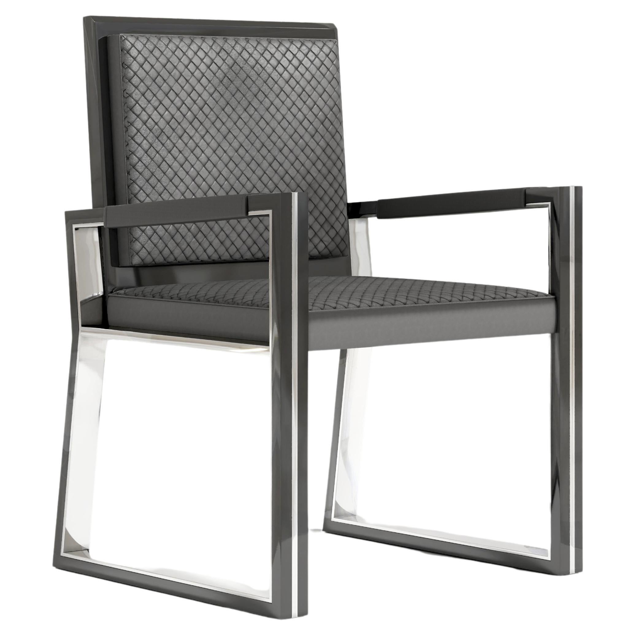 Buccina Chair in Dark Gray Bottega Leather and SS by Palena Furniture  For Sale