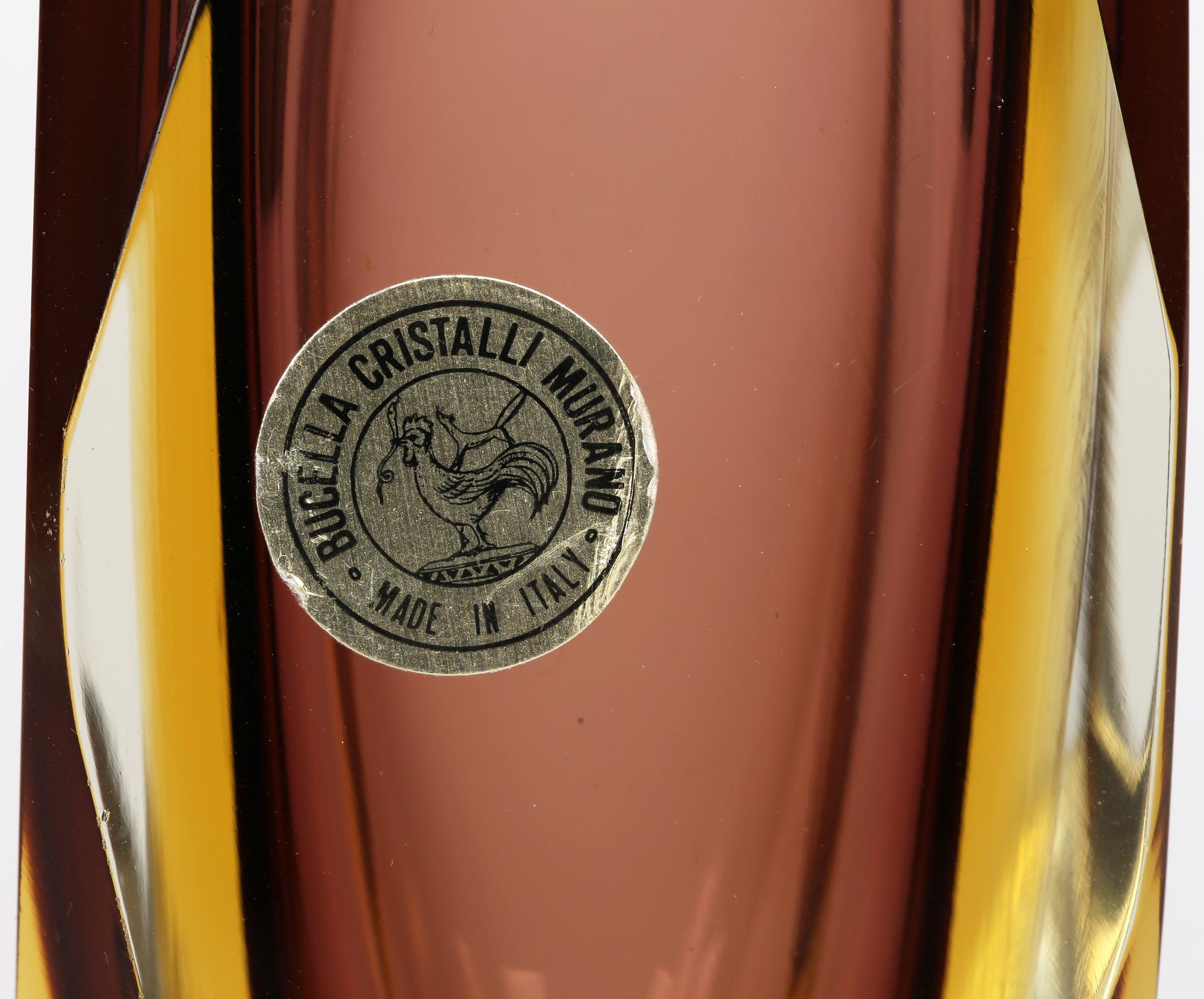 Bucella Cristalli Murano Aubergine and Yellow Sommerso Art Glass Vase In Good Condition In Bishop's Stortford, Hertfordshire