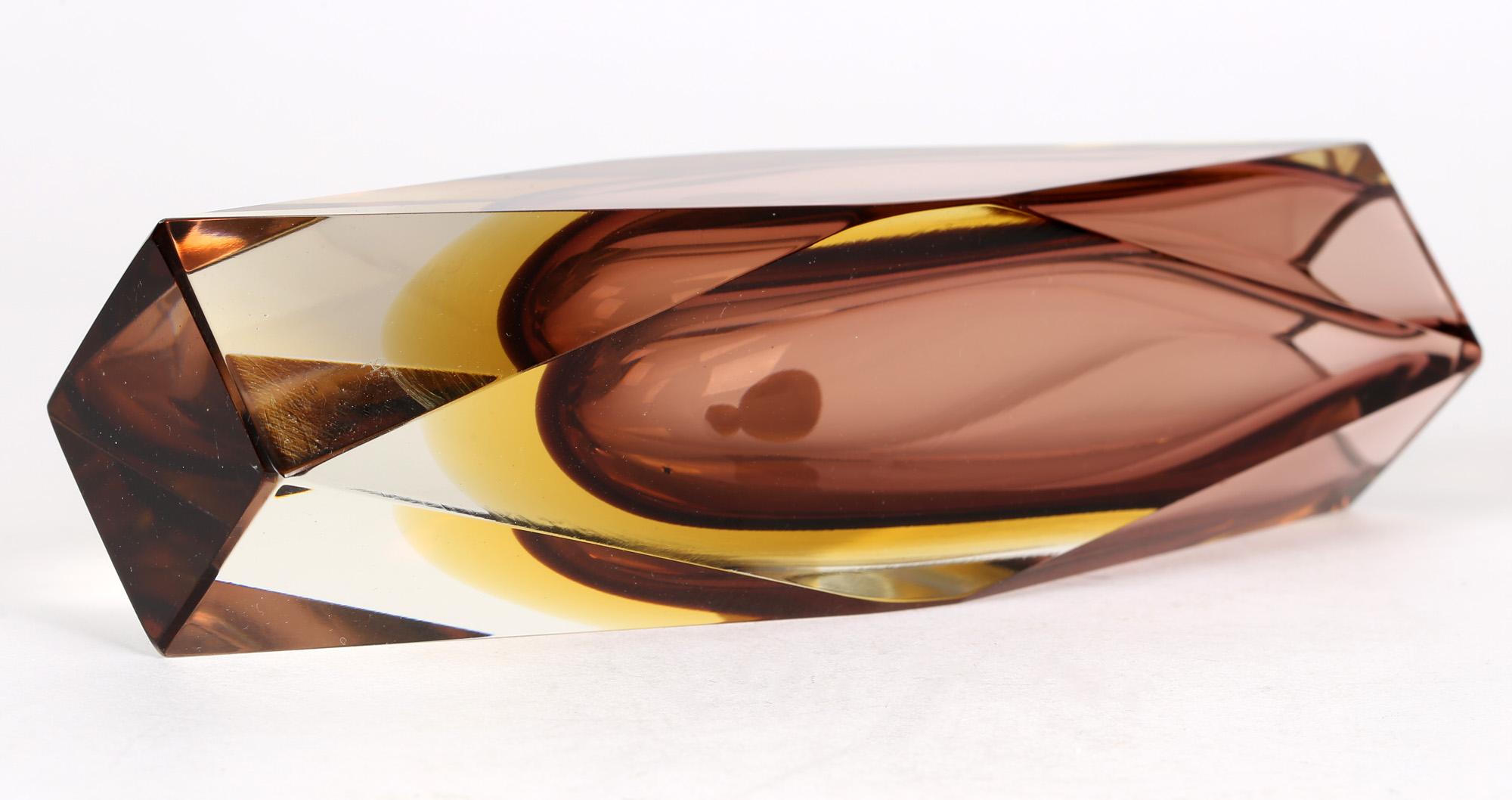 Blown Glass Bucella Cristalli Murano Aubergine and Yellow Sommerso Art Glass Vase