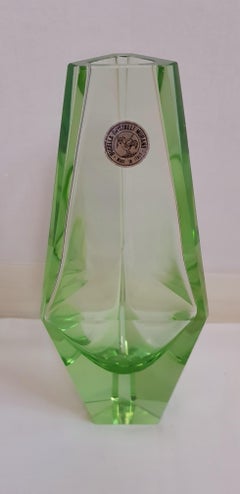 Bucella Cristalli Murano Glass Green Faceted Vase