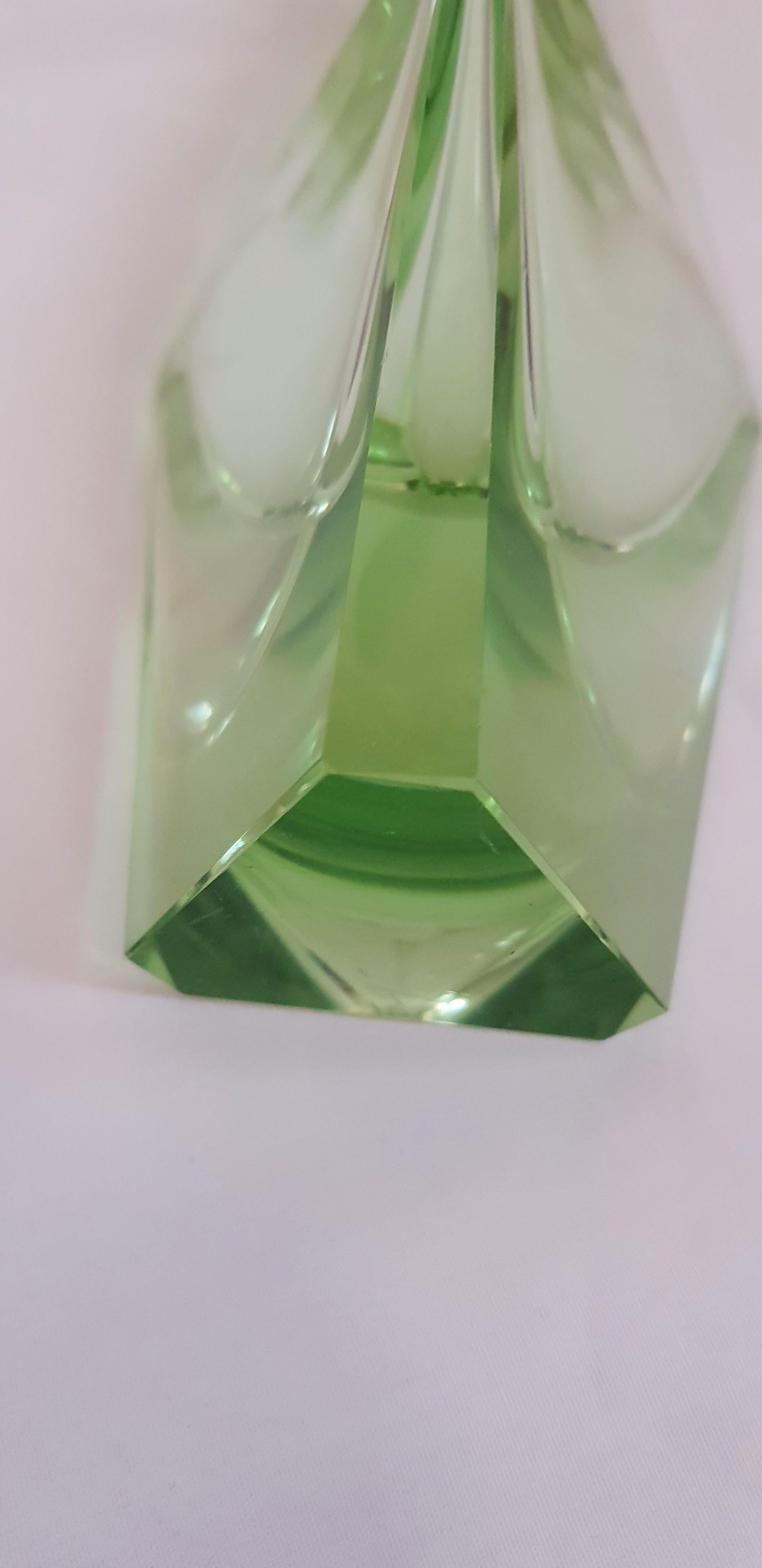 Hand-Crafted Bucella Cristalli Murano Glass Green Faceted Vase For Sale