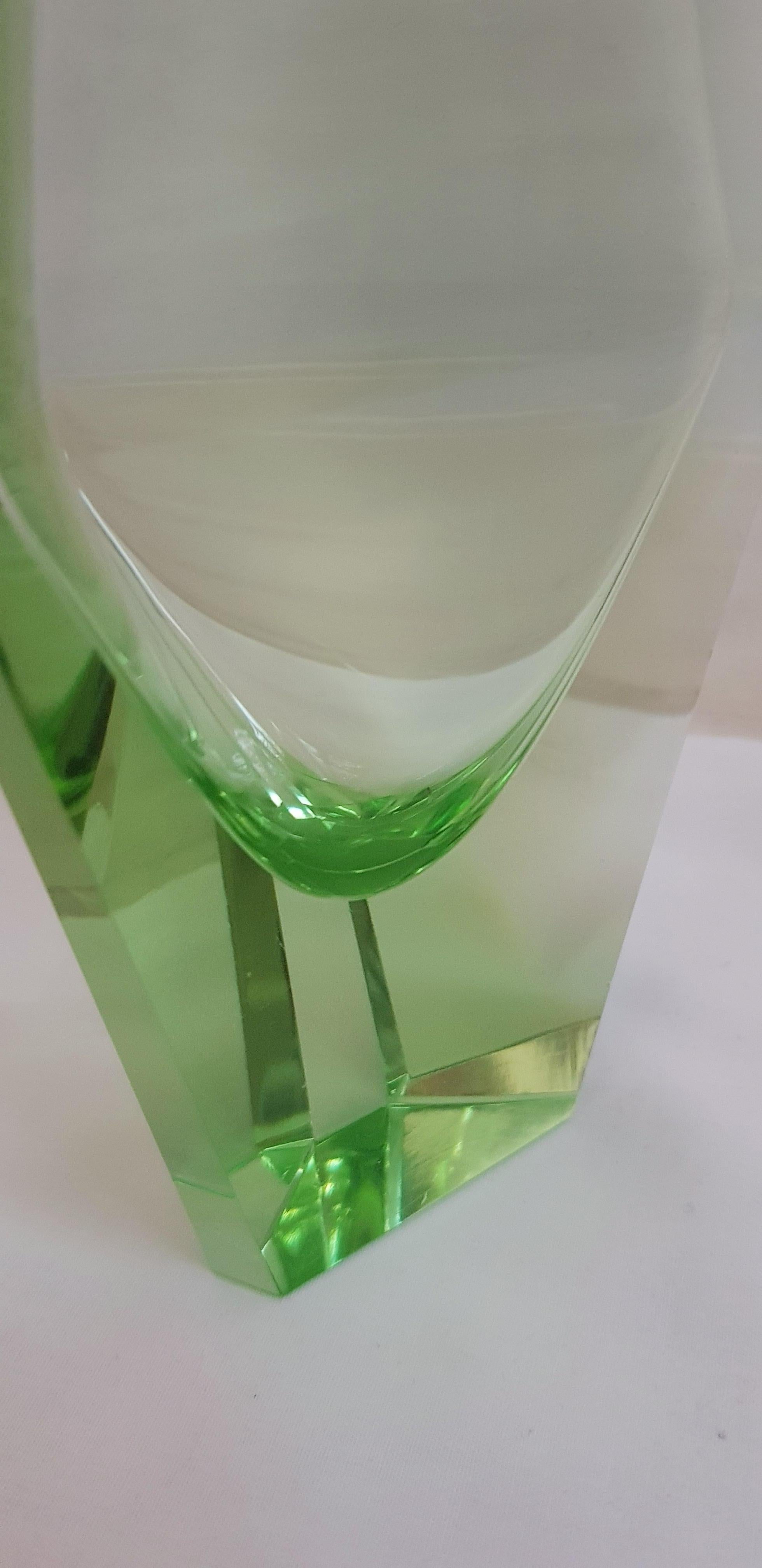 Bucella Cristalli Murano Glass Green Faceted Vase For Sale 1