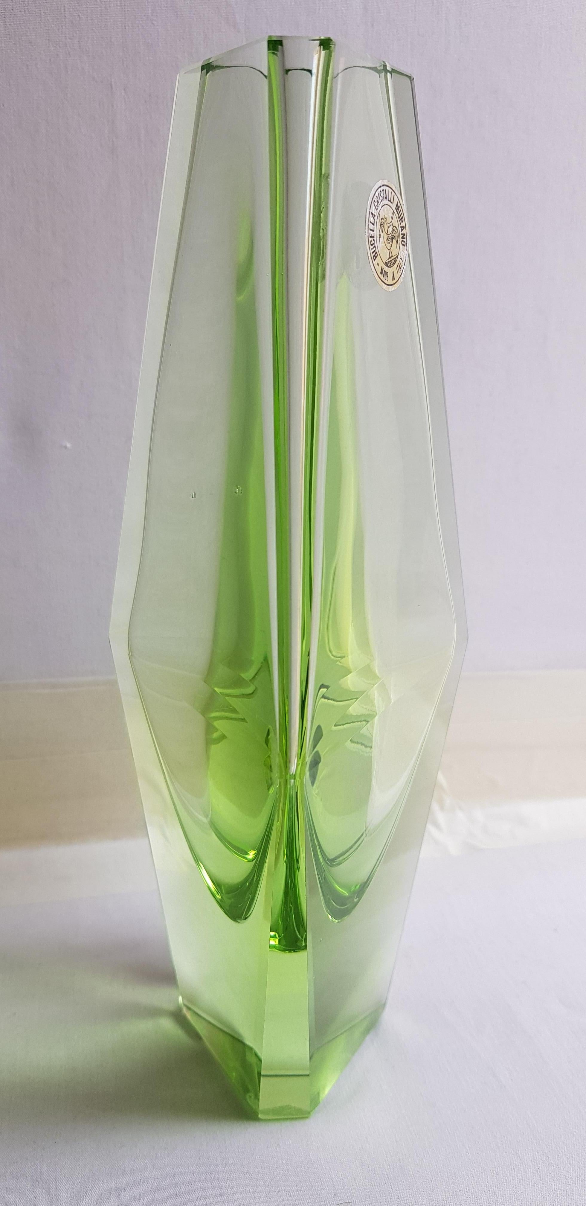 Bucella Cristalli Murano Glass Green Faceted Vase For Sale 2