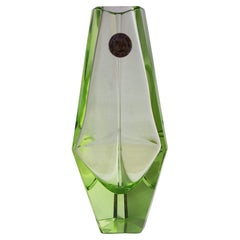 Bucella Cristalli Murano Glass Green Faceted Vase