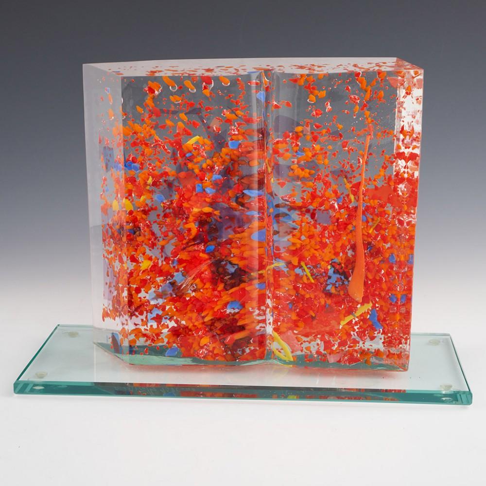 Heading : 'Buch' sculpture by René Roubicek
Date : 1985
Origin : Czechoslovakia
Decoration : Large book shaped sculpture with mottled yellows, blues, oranges, and reds.
Size :  Height 23cm, base 31x12.5cm
Condition :  Exemplary

Marks : Signed and