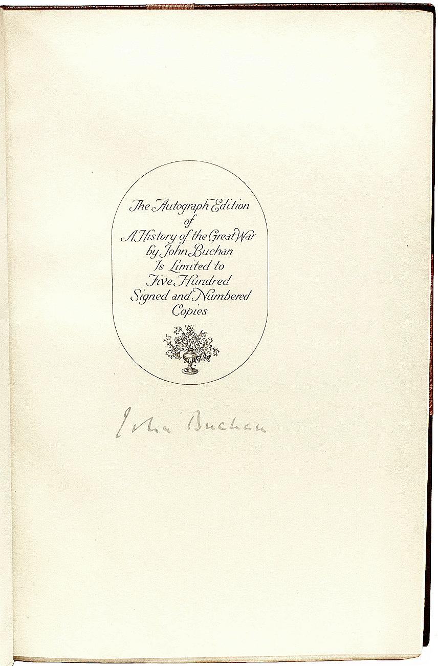 Leather BUCHAN, John. A History Of The Great War. AUTOGRAPH EDITION. 8 vols. 1922