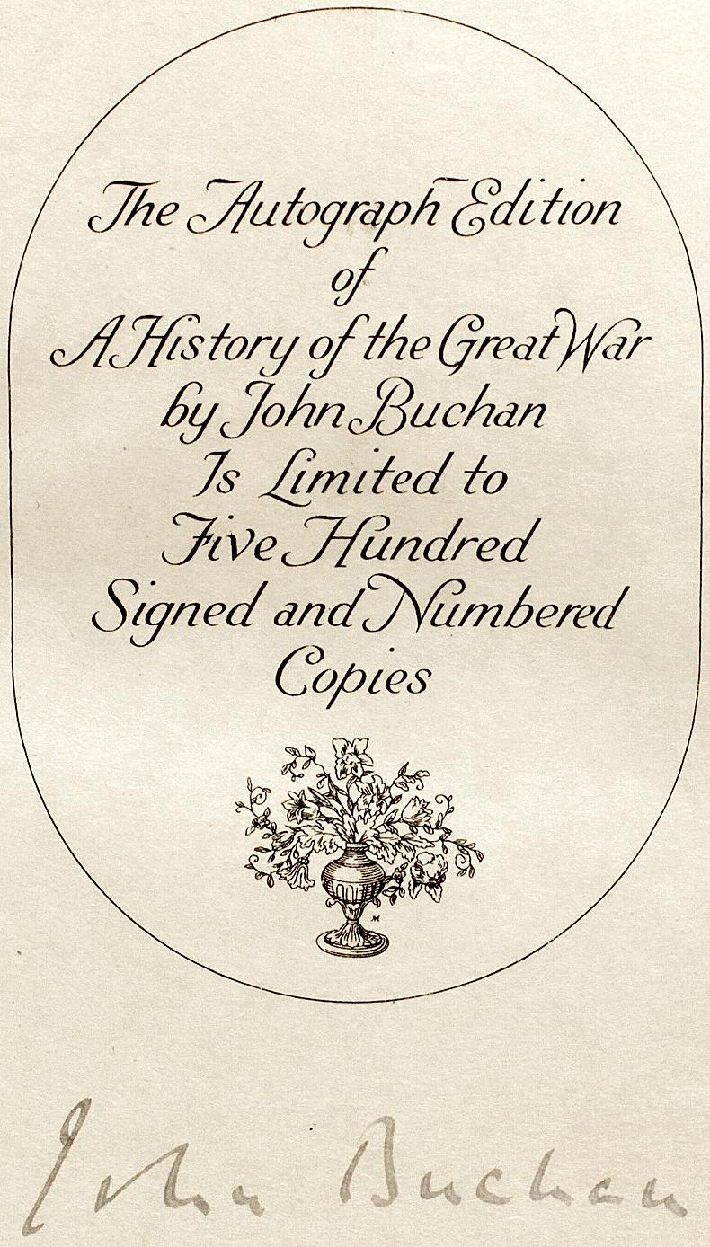 BUCHAN, John. A History Of The Great War. AUTOGRAPH EDITION. 8 vols. 1922 1