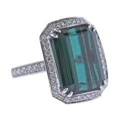 Bucherer 10.88ct Green Tourmaline Gold Diamond Ring