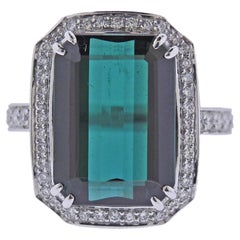 Bucherer 10.88ct Green Tourmaline Gold Diamond Ring
