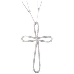 Bucherer 18 Karat Gold Full Diamond Pave Large Cross Pendant Loop Chain Necklace