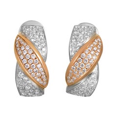 Bucherer 18 Karat Multi-Tone Gold Diamond Pave Huggie Earrings