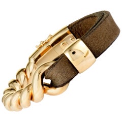 Bucherer 18 Karat Rose Gold and Brown Leather Bangle Bracelet