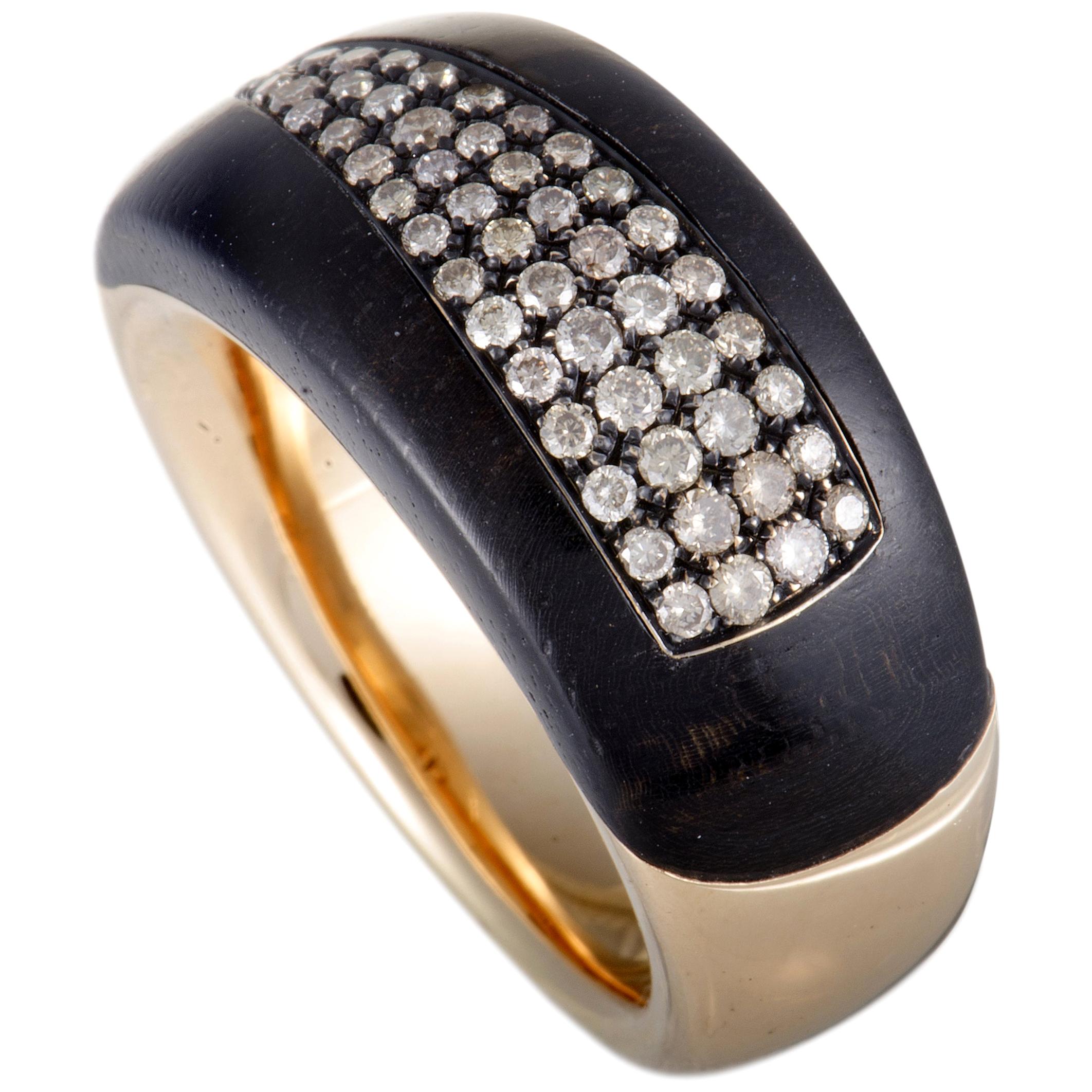 Bucherer 18 Karat Rose Gold Brown Diamond Pave and Blackwood Band Ring For Sale at 1stDibs