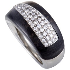 Bucherer, bague jonc en or blanc 18 carats pavé de diamants et bois noir