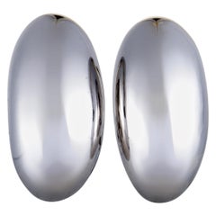 Bucherer 18 Karat White Gold Large Bombe Huggie Omega/Clip-On Earrings