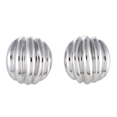 Bucherer 18 Karat White Gold Ribbed Huggie Omega/Clip-On Earrings