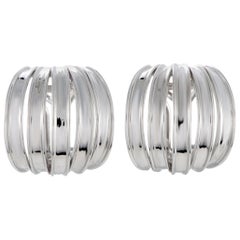 Bucherer 18 Karat White Gold Wide Multi-Split Huggie Omega/Clip-On Earrings