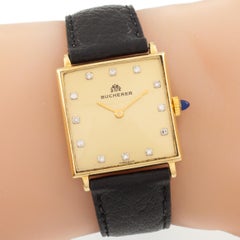 Bucherer 18k Gold Men's Hand-Winding Watch with Diamond Dial and Leather Band