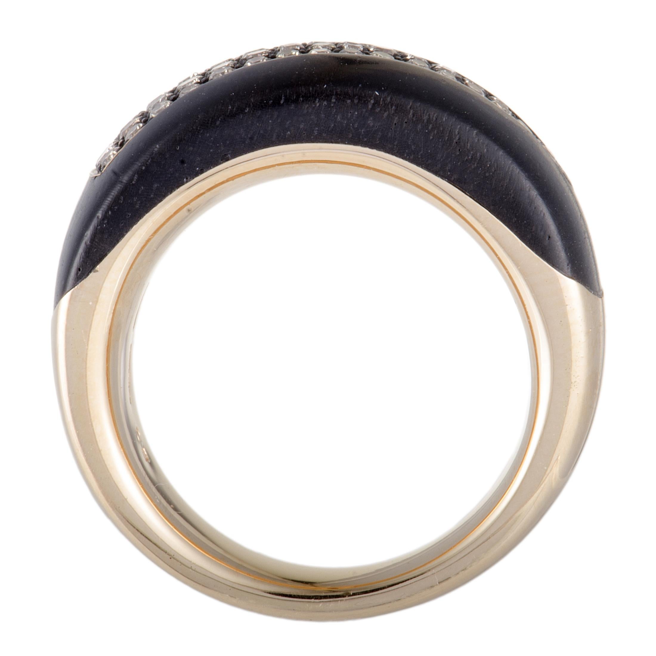 Bucherer 18 Karat Rose Gold Brown Diamond Pave and Blackwood Band Ring For Sale at 1stDibs