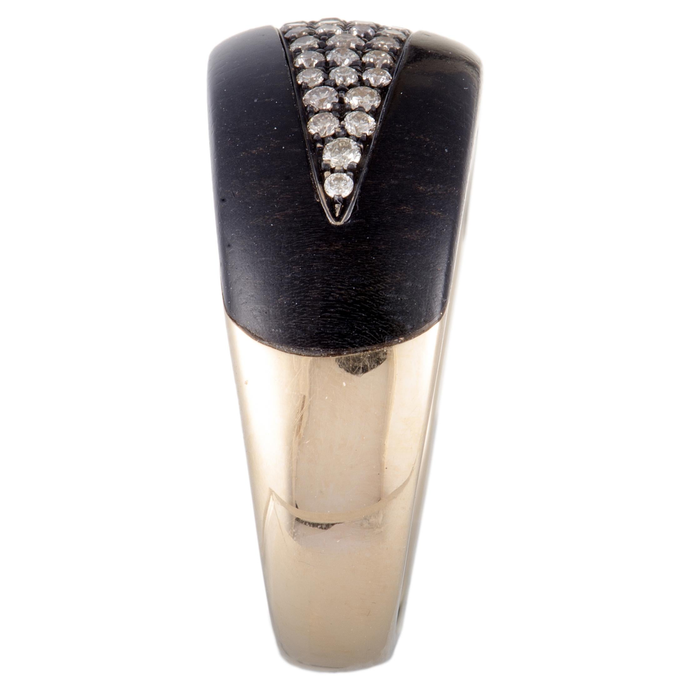 Bucherer 18 Karat Rose Gold Brown Diamond Pave and Blackwood Band Ring For Sale at 1stDibs