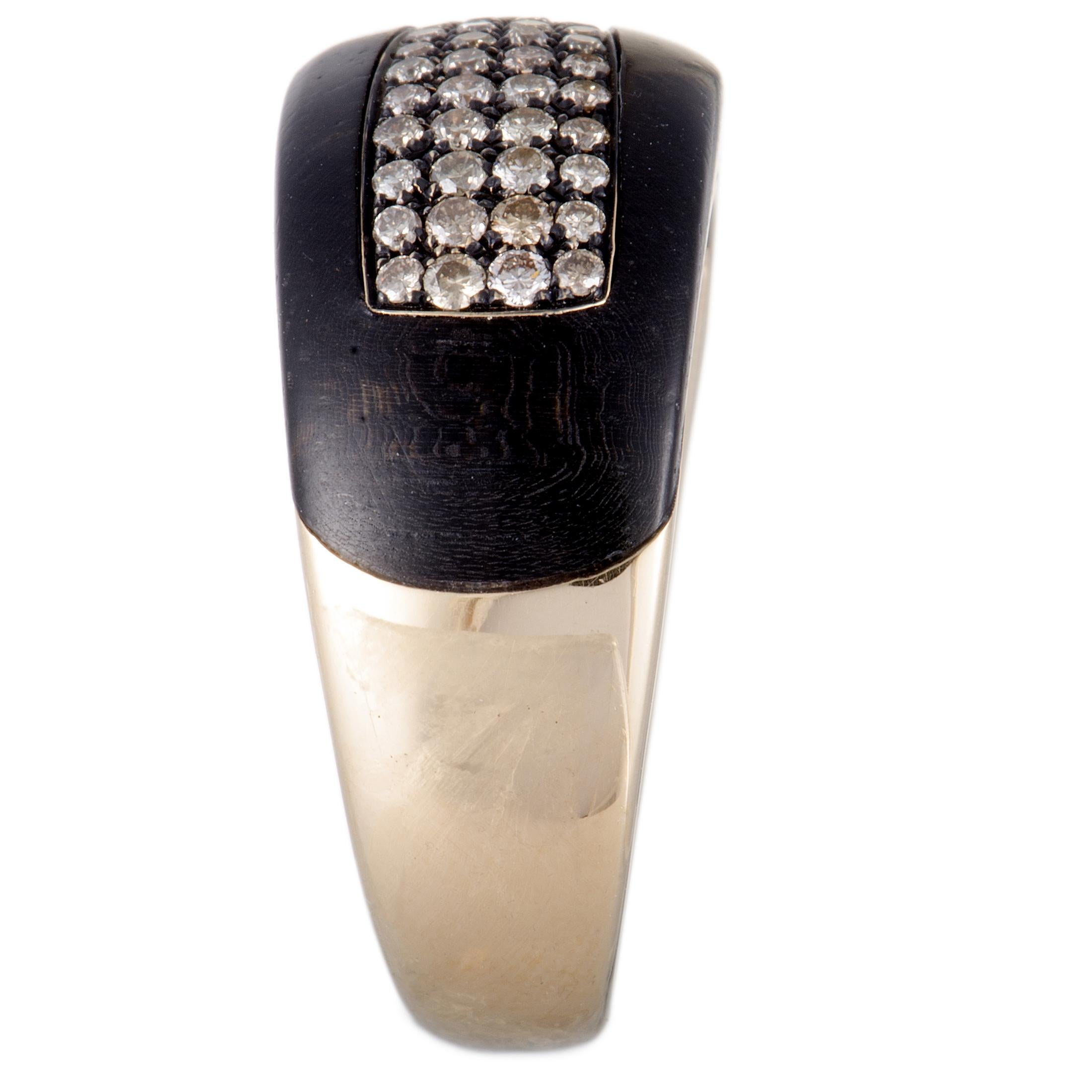 Bucherer 18 Karat Rose Gold Brown Diamond Pave and Blackwood Band Ring For Sale at 1stDibs