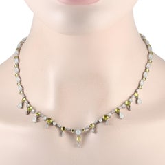 Bucherer 18K White Gold 0.55ct Diamond, Aquamarine and Peridot Necklace