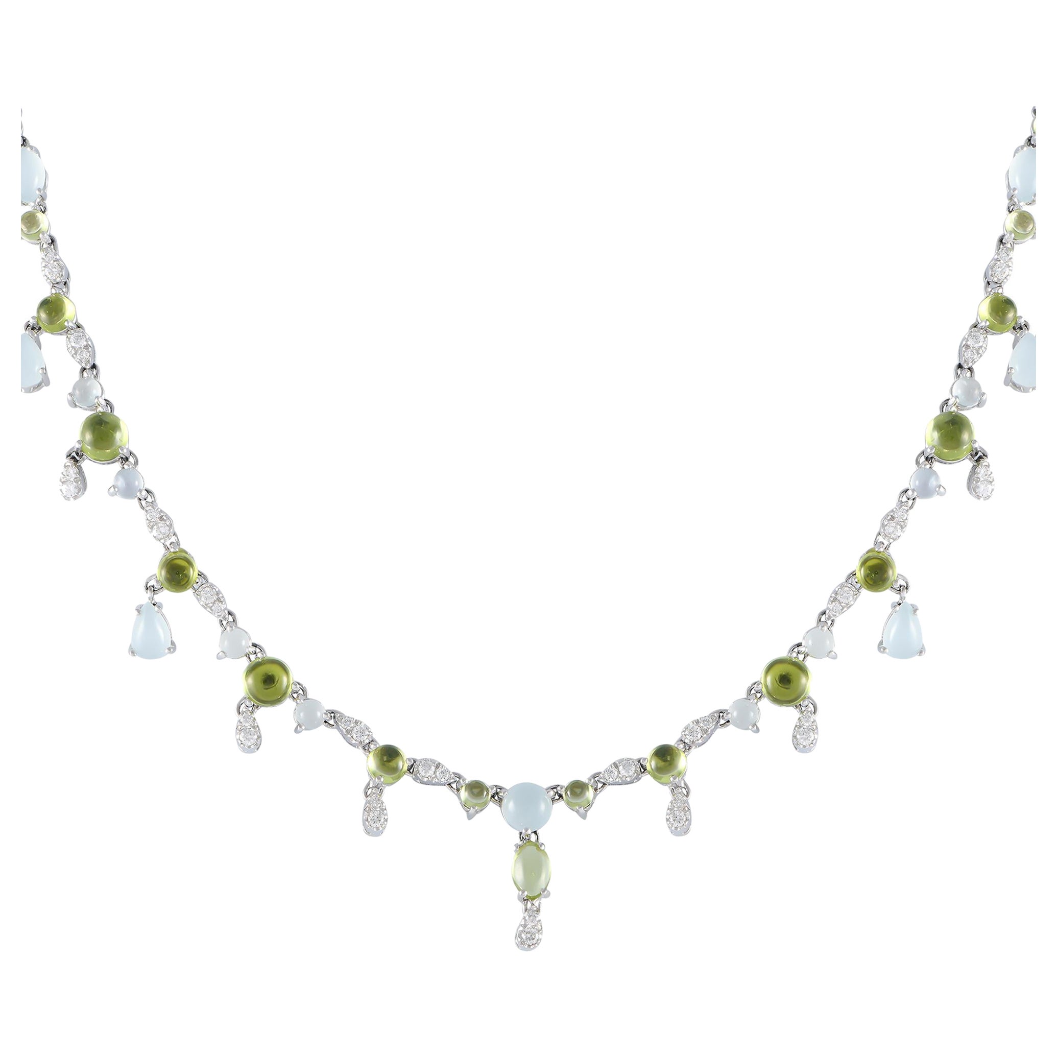 Bucherer Halskette aus 18 Karat Weißgold mit 0,55 Karat Diamanten, Aquamarin und Peridot