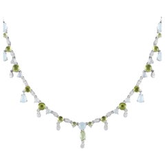 Bucherer 18K White Gold 0.55ct Diamond, Aquamarine and Peridot Necklace