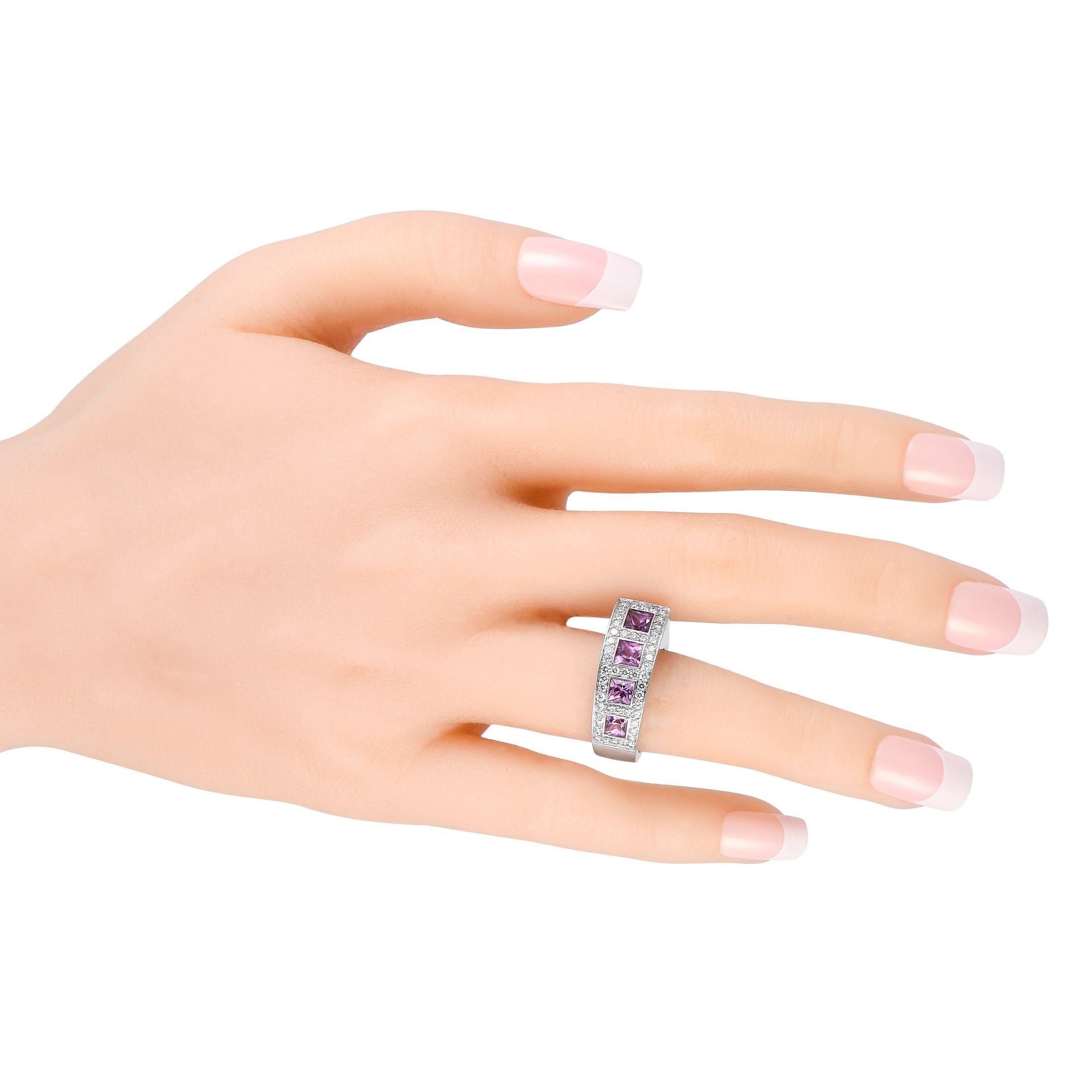 Mixed Cut Bucherer 18K White Gold 0.65ct Diamond and Sapphire Ring For Sale