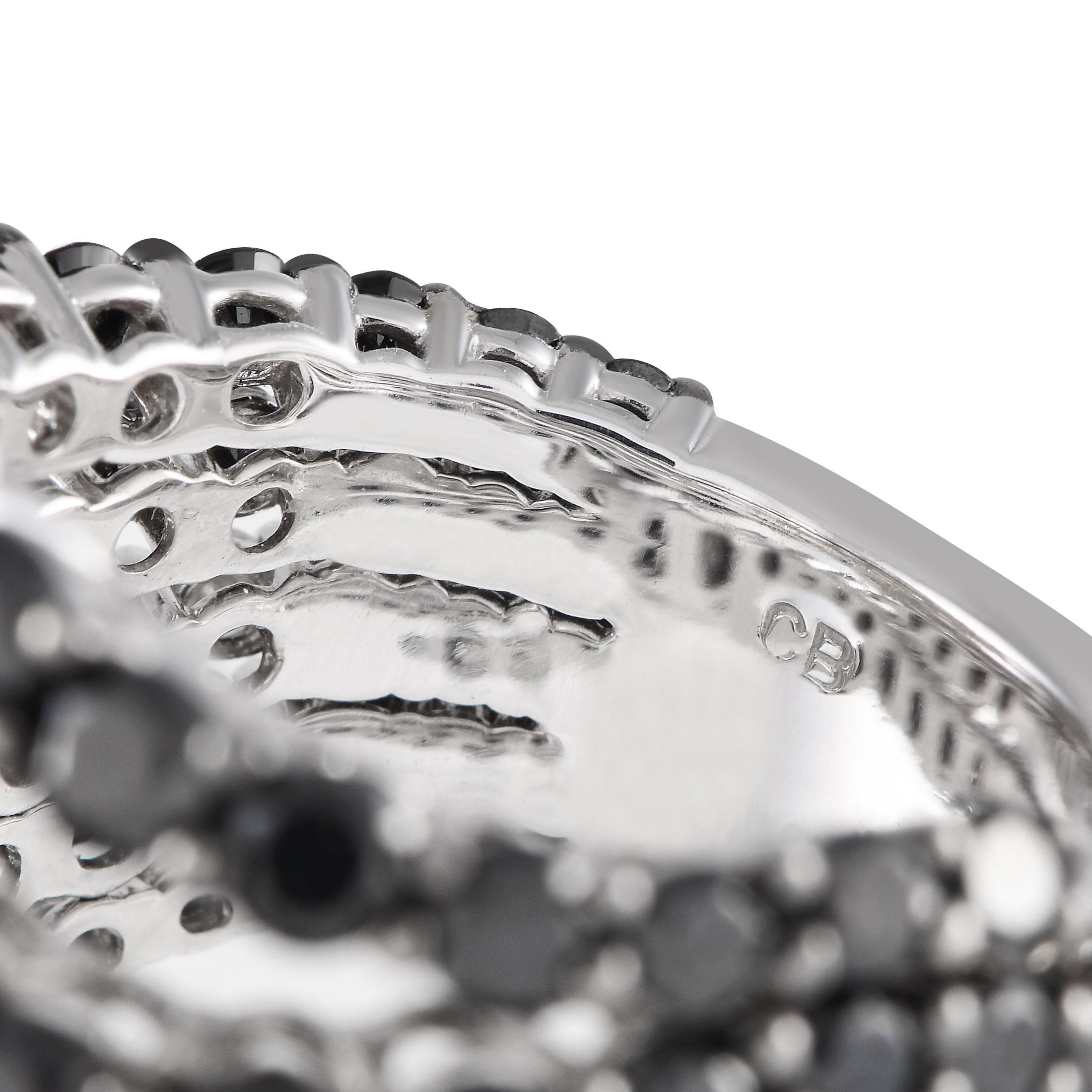 Round Cut Bucherer 18K White Gold 10.86ct Black and White Diamond Ring