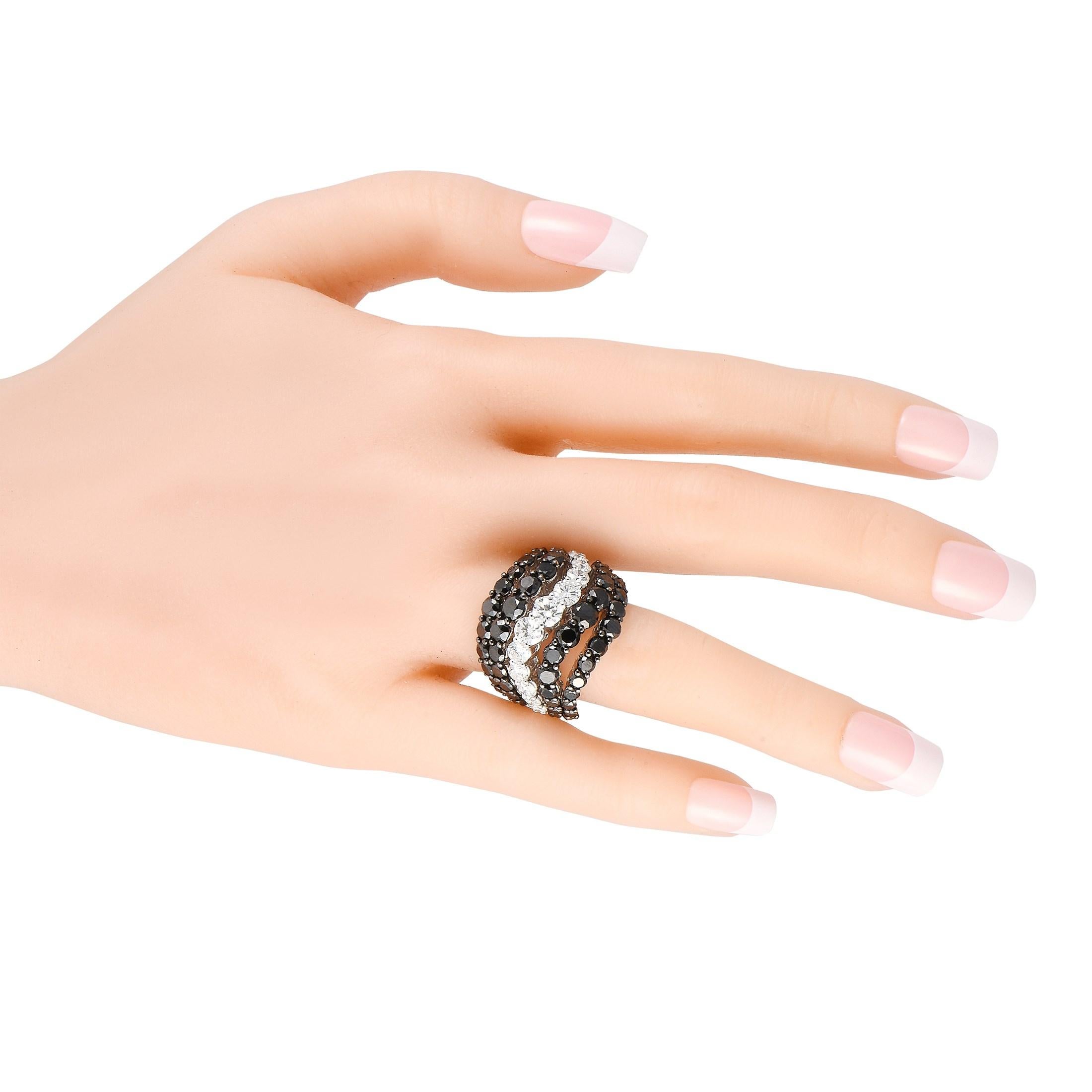 Bucherer 18K White Gold 10.86ct Black and White Diamond Ring In New Condition In Southampton, PA