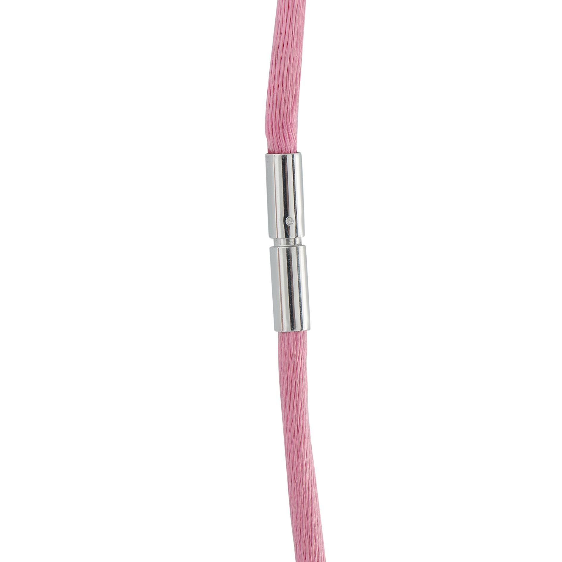 Round Cut Bucherer 18K White Gold 1.11ct Diamond and Rose Quartz Cord Necklace For Sale